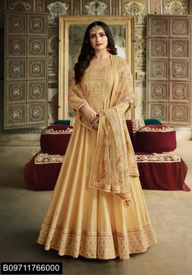 Beige Embroidered Crepe semi stitched salwar with dupatta 4