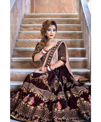 Peach Colour Row Silk Bridal Lahenga Choli 1