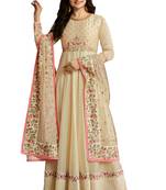 Beige Embroidered Georgette semi stitched salwar with dupatta