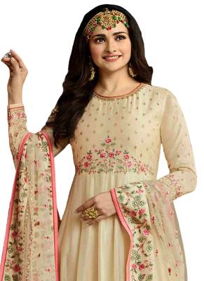 Beige Embroidered Georgette semi stitched salwar with dupatta 2