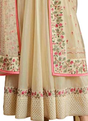 Beige Embroidered Georgette semi stitched salwar with dupatta 3