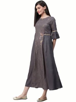 Grey printed liva long-kurtis 1