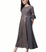 Grey printed liva long-kurtis