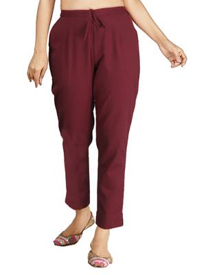 Maroon plain cotton trousers 1