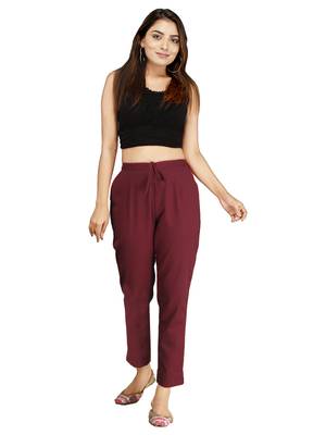 Maroon plain cotton trousers 2