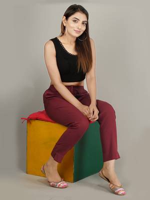 Maroon plain cotton trousers 3