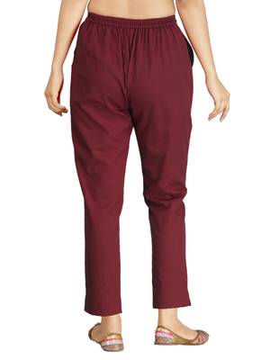 Maroon plain cotton trousers 4
