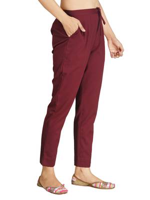 Maroon plain cotton trousers 5