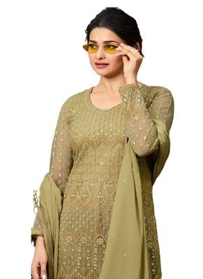 Beige Embroidered Net semi stitched salwar with dupatta 2