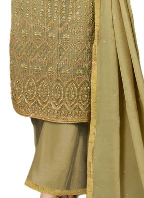Beige Embroidered Net semi stitched salwar with dupatta 3