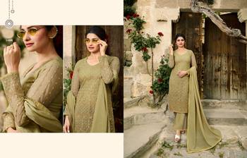 Beige Embroidered Net semi stitched salwar with dupatta 4