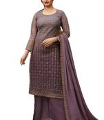 Purple Embroidered Net semi stitched salwar with dupatta