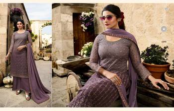 Purple Embroidered Net semi stitched salwar with dupatta 4