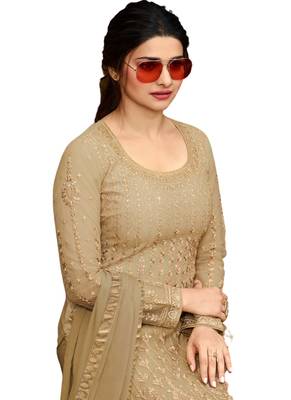 Beige Embroidered Net semi stitched salwar with dupatta 2