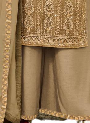 Beige Embroidered Net semi stitched salwar with dupatta 3