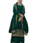 Green Embroidered Satin semi stitched salwar with dupatta