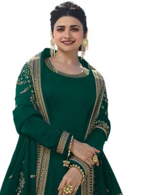 Green Embroidered Satin semi stitched salwar with dupatta 2