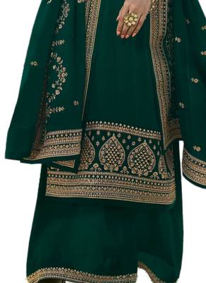 Green Embroidered Satin semi stitched salwar with dupatta 3