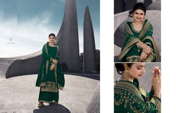 Green Embroidered Satin semi stitched salwar with dupatta 4