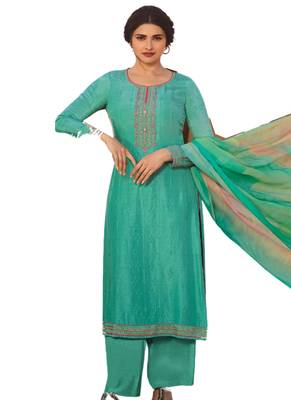Green Embroidered Crepe semi stitched salwar with dupatta 1