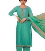 Green Embroidered Crepe semi stitched salwar with dupatta