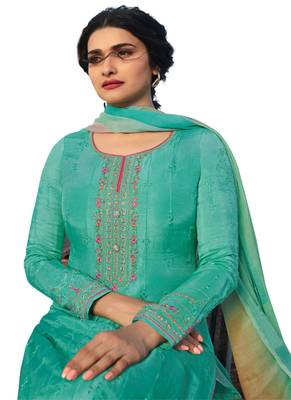 Green Embroidered Crepe semi stitched salwar with dupatta 2