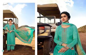 Green Embroidered Crepe semi stitched salwar with dupatta 4