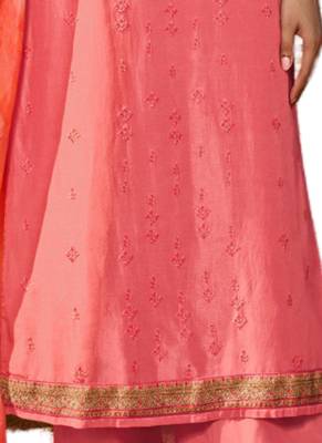 Peach Embroidered Crepe semi stitched salwar with dupatta 3