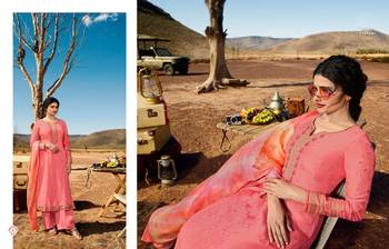 Peach Embroidered Crepe semi stitched salwar with dupatta 4