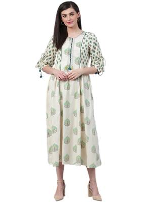 Off-white printed cotton long-kurtis 1