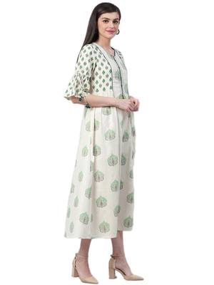 Off-white printed cotton long-kurtis 3