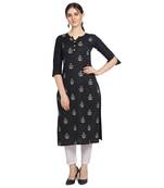 Black printed cotton ethnic-kurtis