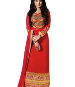 Peach embroidered Georgette unstitched salwar with dupatta