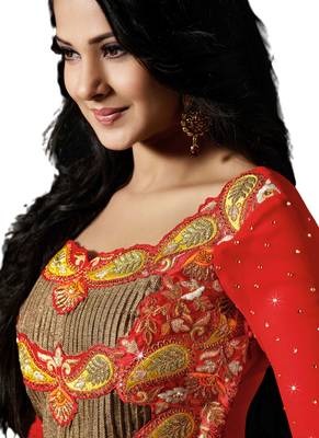 Peach embroidered Georgette unstitched salwar with dupatta 2