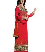 Peach embroidered Georgette unstitched salwar with dupatta