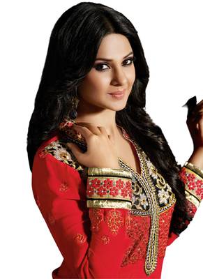 Peach embroidered Georgette unstitched salwar with dupatta 2