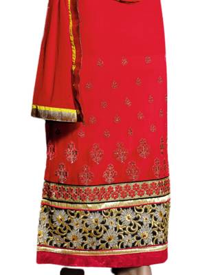 Peach embroidered Georgette unstitched salwar with dupatta 3