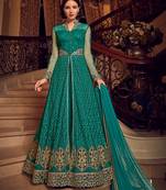 Dark-cyan embroidered net salwar