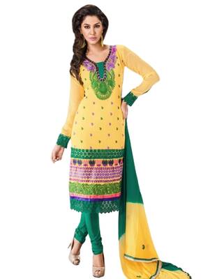 Yellow Embroidered Georgette semi stitched salwar with dupatta 1