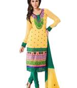 Yellow Embroidered Georgette semi stitched salwar with dupatta