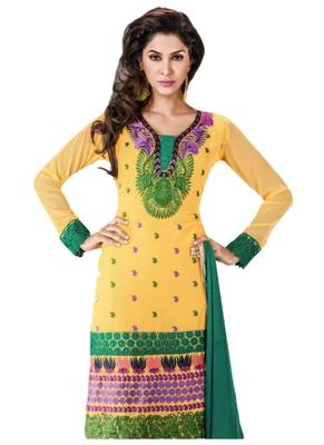 Yellow Embroidered Georgette semi stitched salwar with dupatta 2