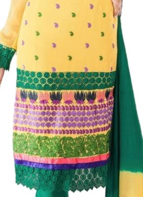 Yellow Embroidered Georgette semi stitched salwar with dupatta 3