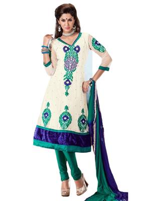 White Embroidered Georgette semi stitched salwar with dupatta 1
