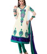 White Embroidered Georgette semi stitched salwar with dupatta
