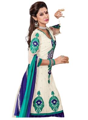 White Embroidered Georgette semi stitched salwar with dupatta 2