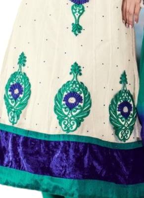White Embroidered Georgette semi stitched salwar with dupatta 3