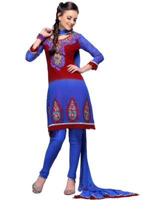 Blue Embroidered Georgette semi stitched salwar with dupatta 1