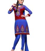 Blue Embroidered Georgette semi stitched salwar with dupatta