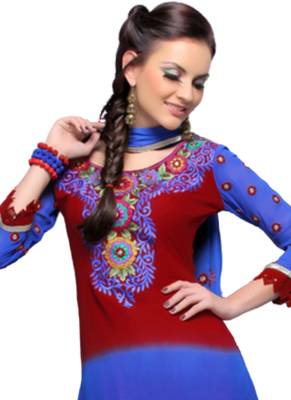 Blue Embroidered Georgette semi stitched salwar with dupatta 2