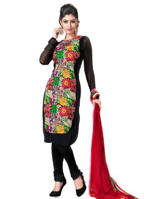 Black Embroidered Georgette semi stitched salwar with dupatta 1